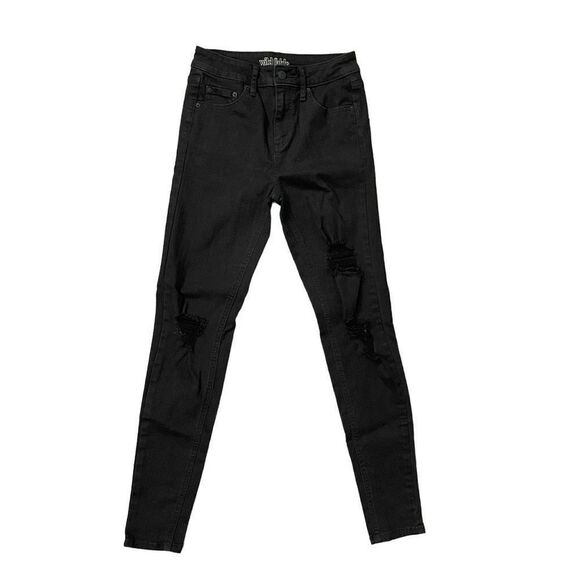 Wild Fable Black Distressed High Rise Skinny Denim Jeans Size 0 - Picture 1 of 13